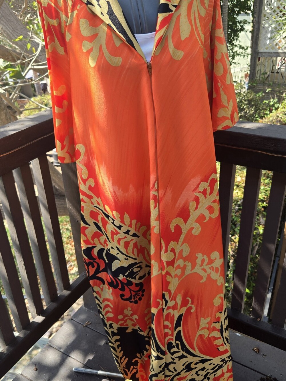 Vintage Eighties Vibrant Orange Bold Print Caftan Large